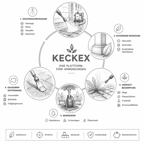 KECKEX: Chemiefreie Flächenreinigung, Unkrautbekämpfung und Bewässerung.